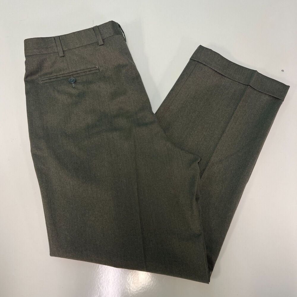 Zanella Bennett Dress Pants Mens 36X29 Grey Green Wool Pleated Cuffed Trousers